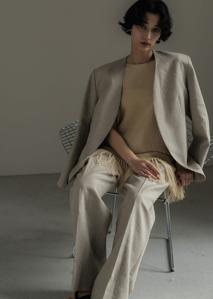【PRE ORDER】Linen Collarless Jacket(Raw sand)