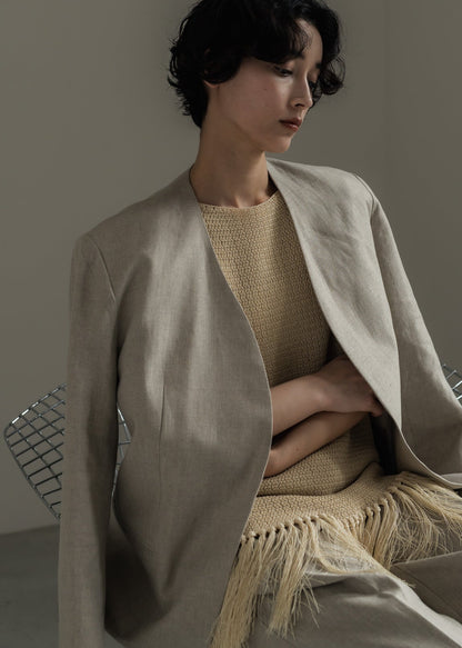 【PRE ORDER】Linen Collarless Jacket(Raw sand)