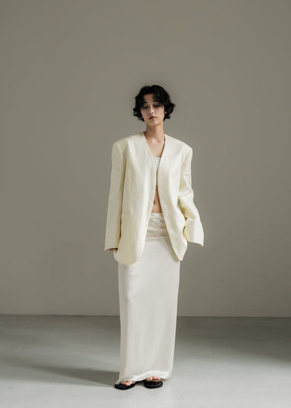 【PRE ORDER】Collarless Linen Jacket (Chalk)