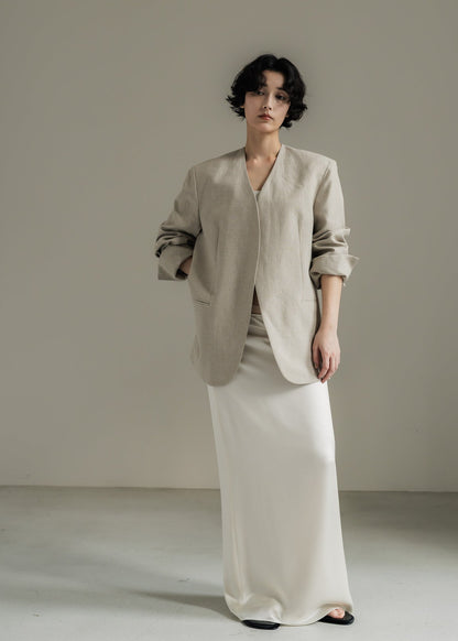 【PRE ORDER】Linen Collarless Jacket(Raw sand)