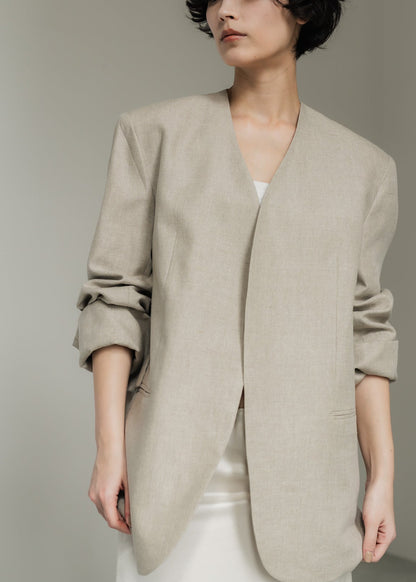 【PRE ORDER】Linen Collarless Jacket(Raw sand)