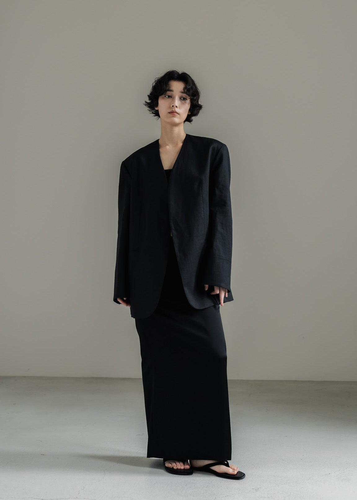 【PRE ORDER】Collarless Linen Jacket (Ink Black)