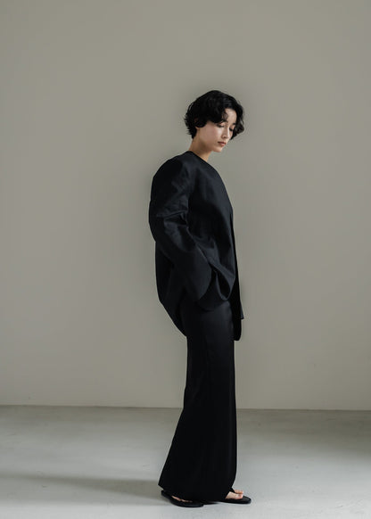 【PRE ORDER】Collarless Linen Jacket (Ink Black)