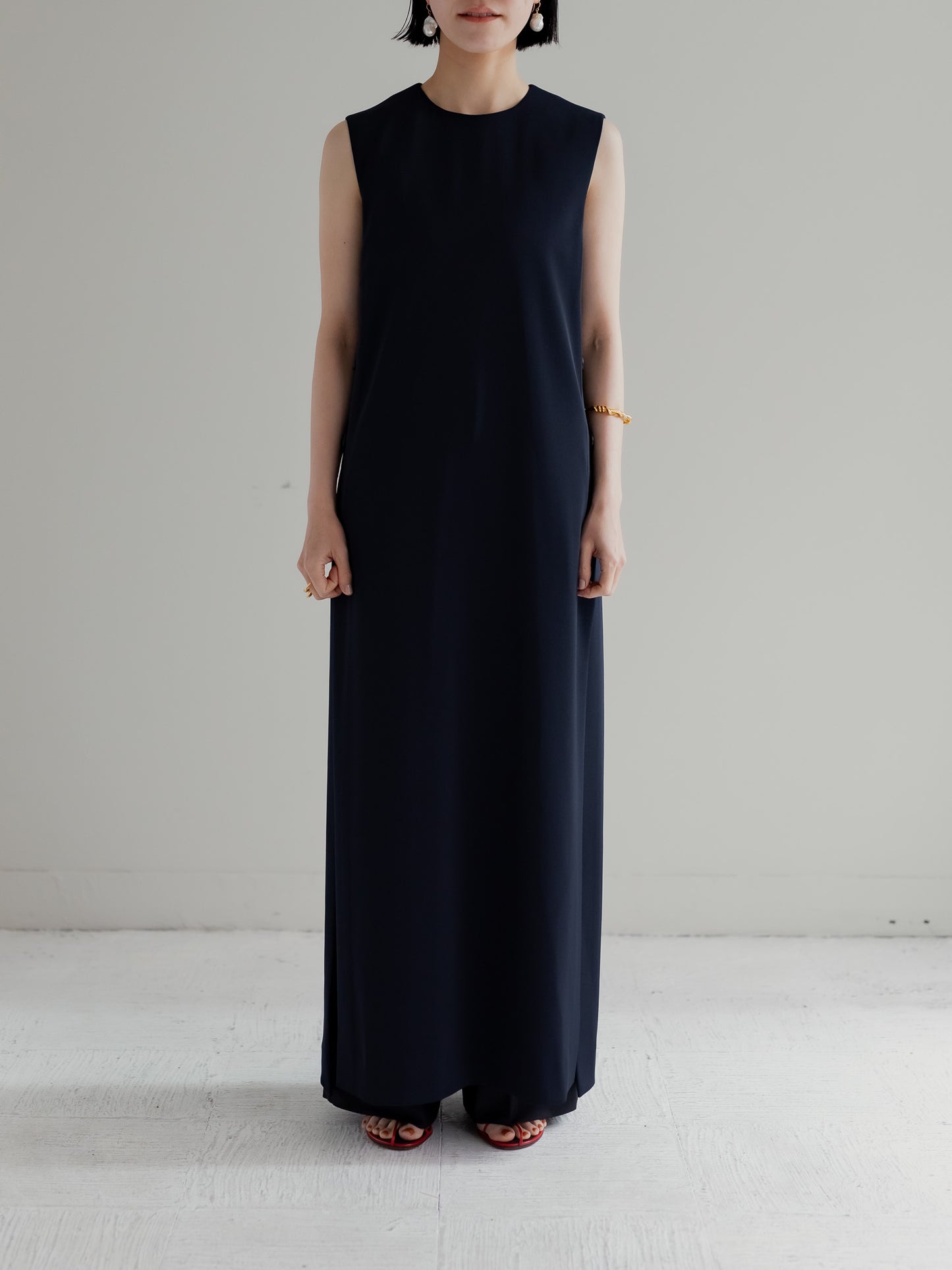 Long slit dress -dark navy-