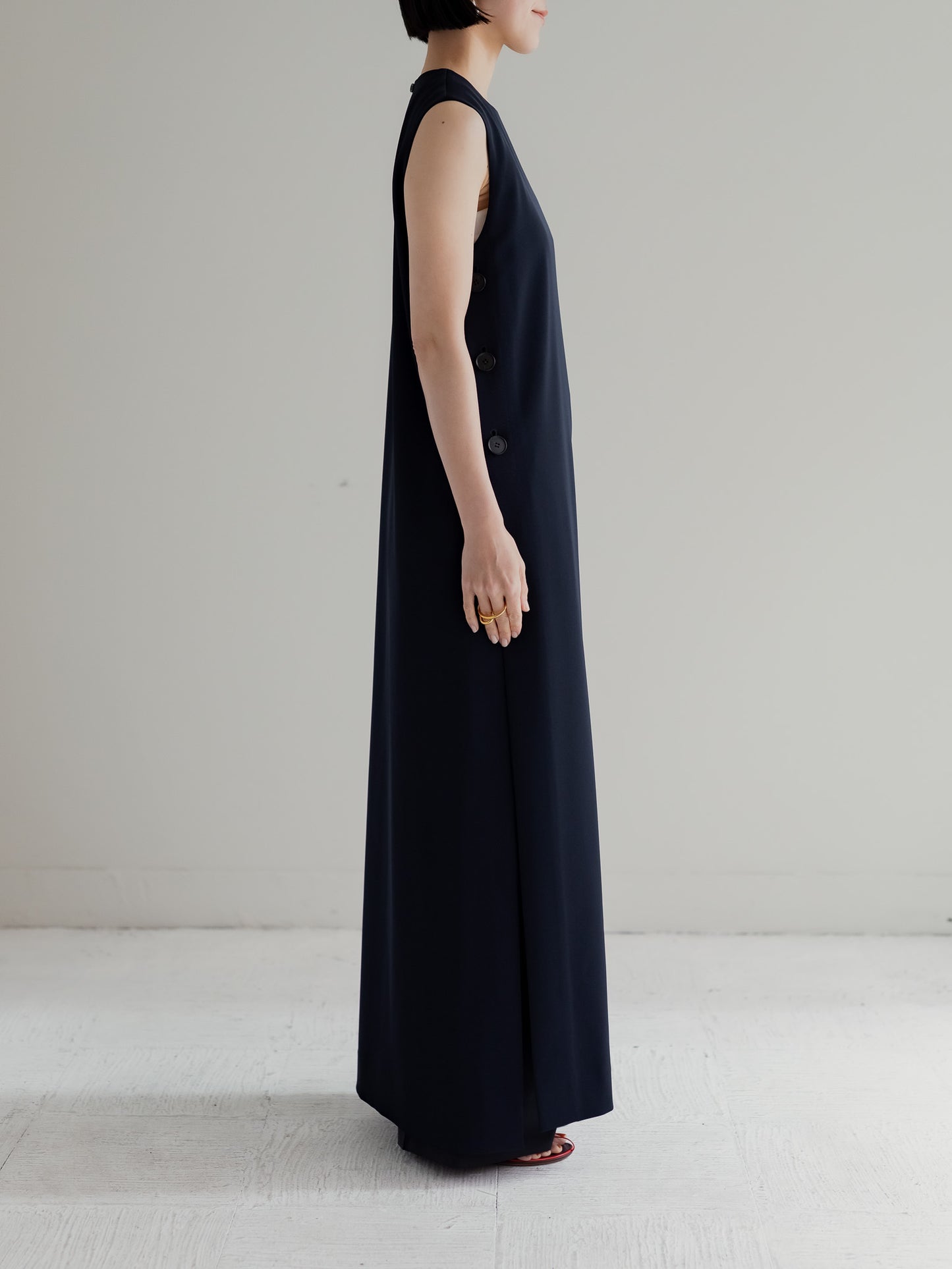 Long slit dress -dark navy-