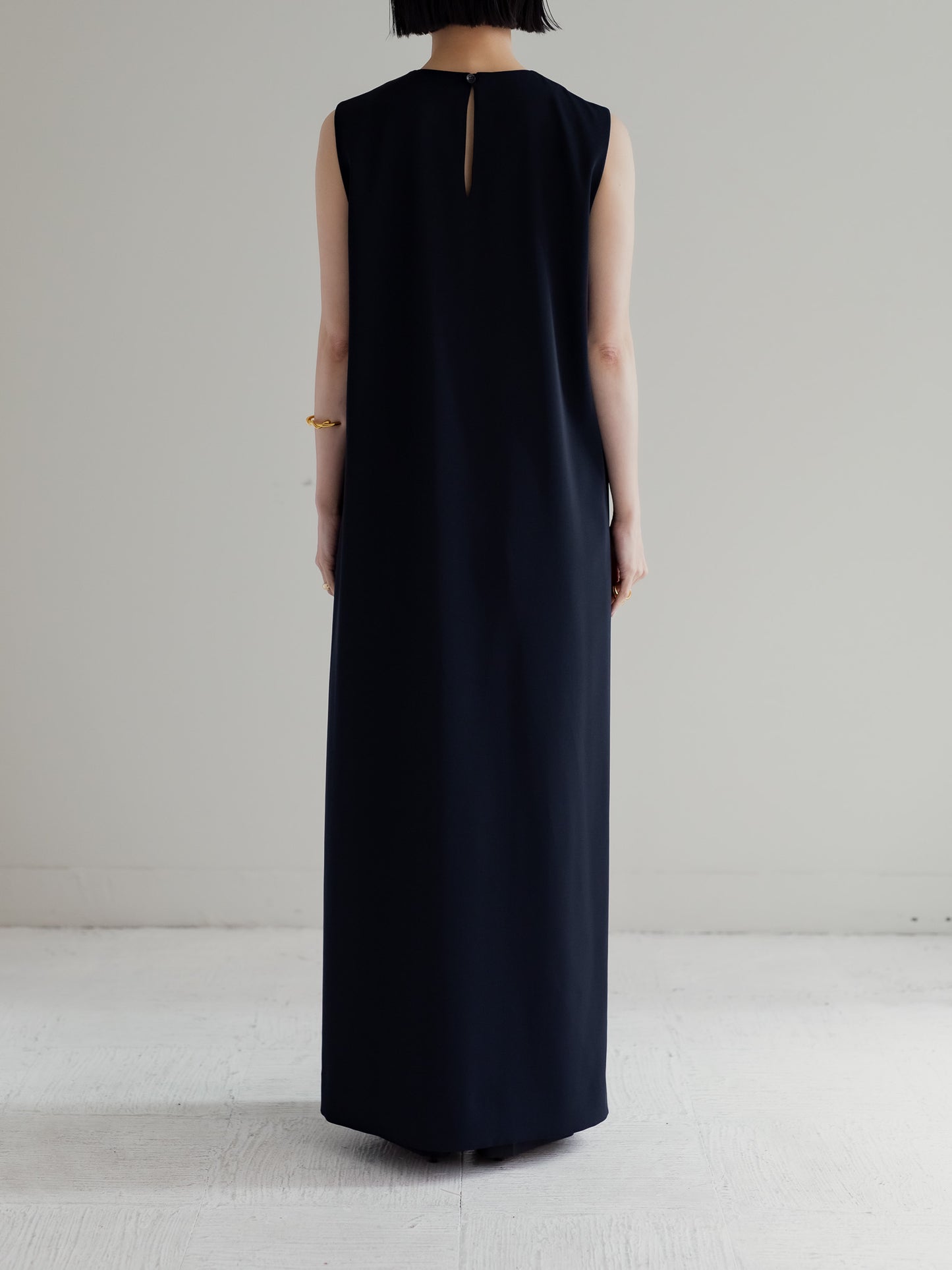 Long slit dress -dark navy-