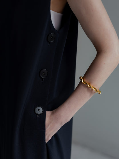 Long slit dress -dark navy-