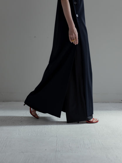 Long slit dress -dark navy-