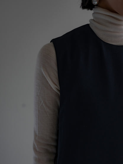 Long slit dress -dark navy-