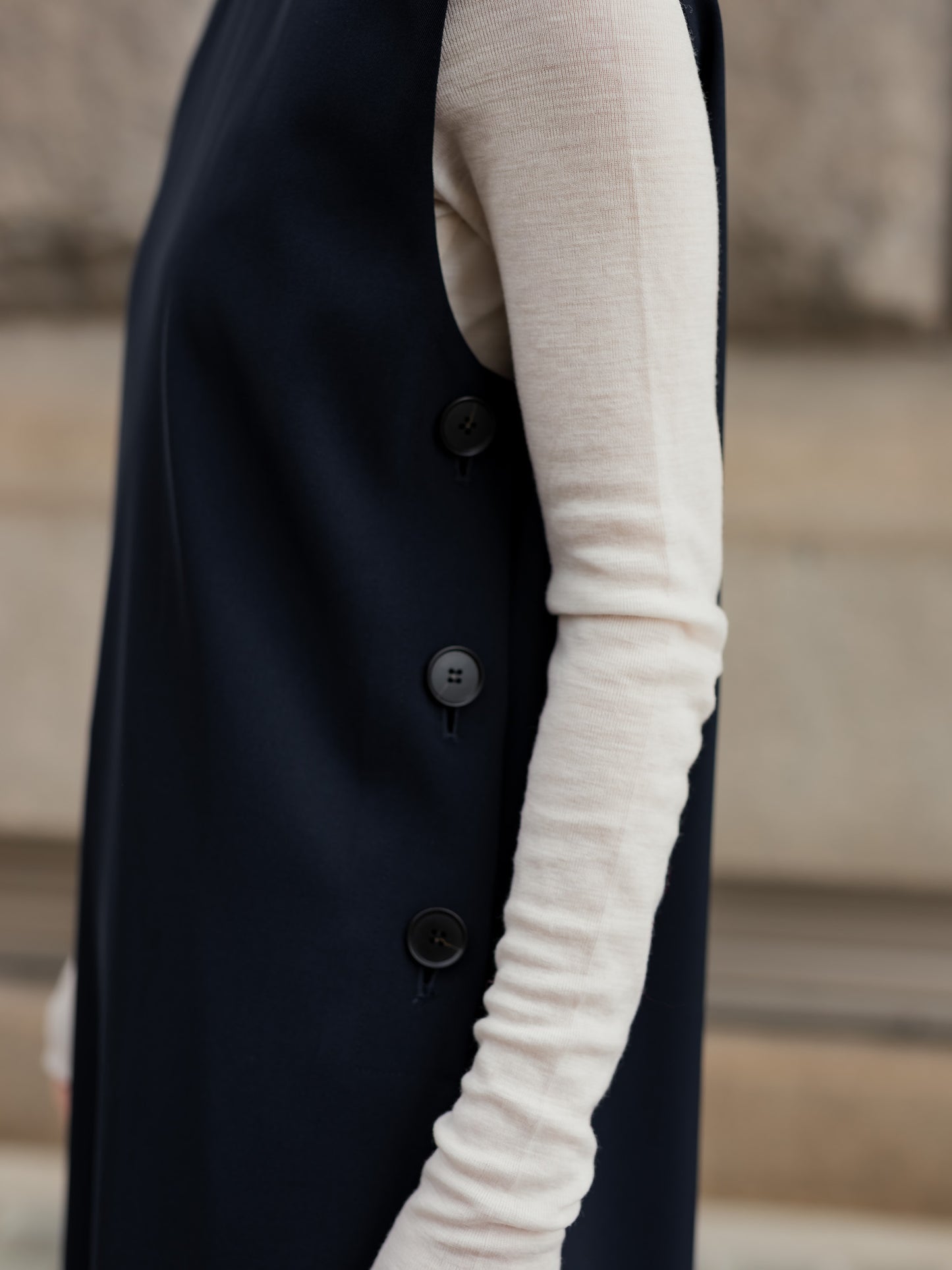 Long slit dress -dark navy-