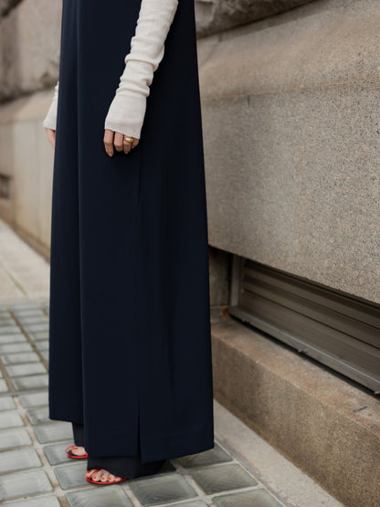 Long slit dress -dark navy-