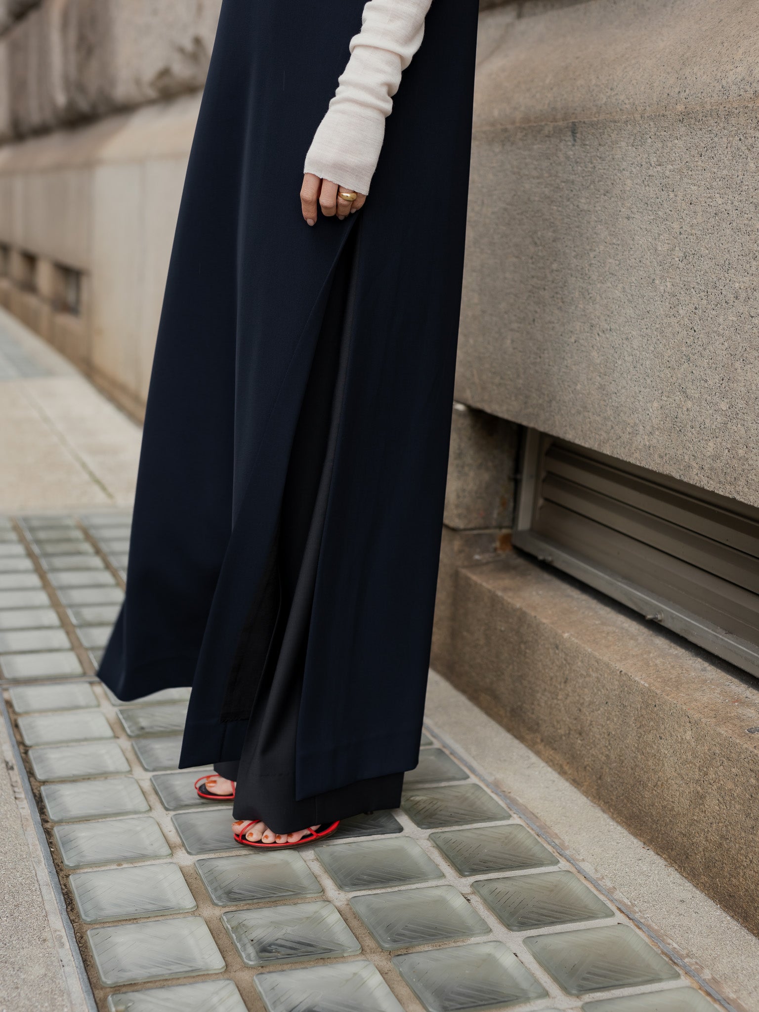 Long slit dress -dark navy-