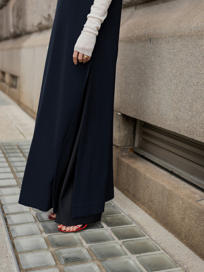 Long slit dress -dark navy-