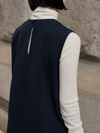 Long slit dress -dark navy-