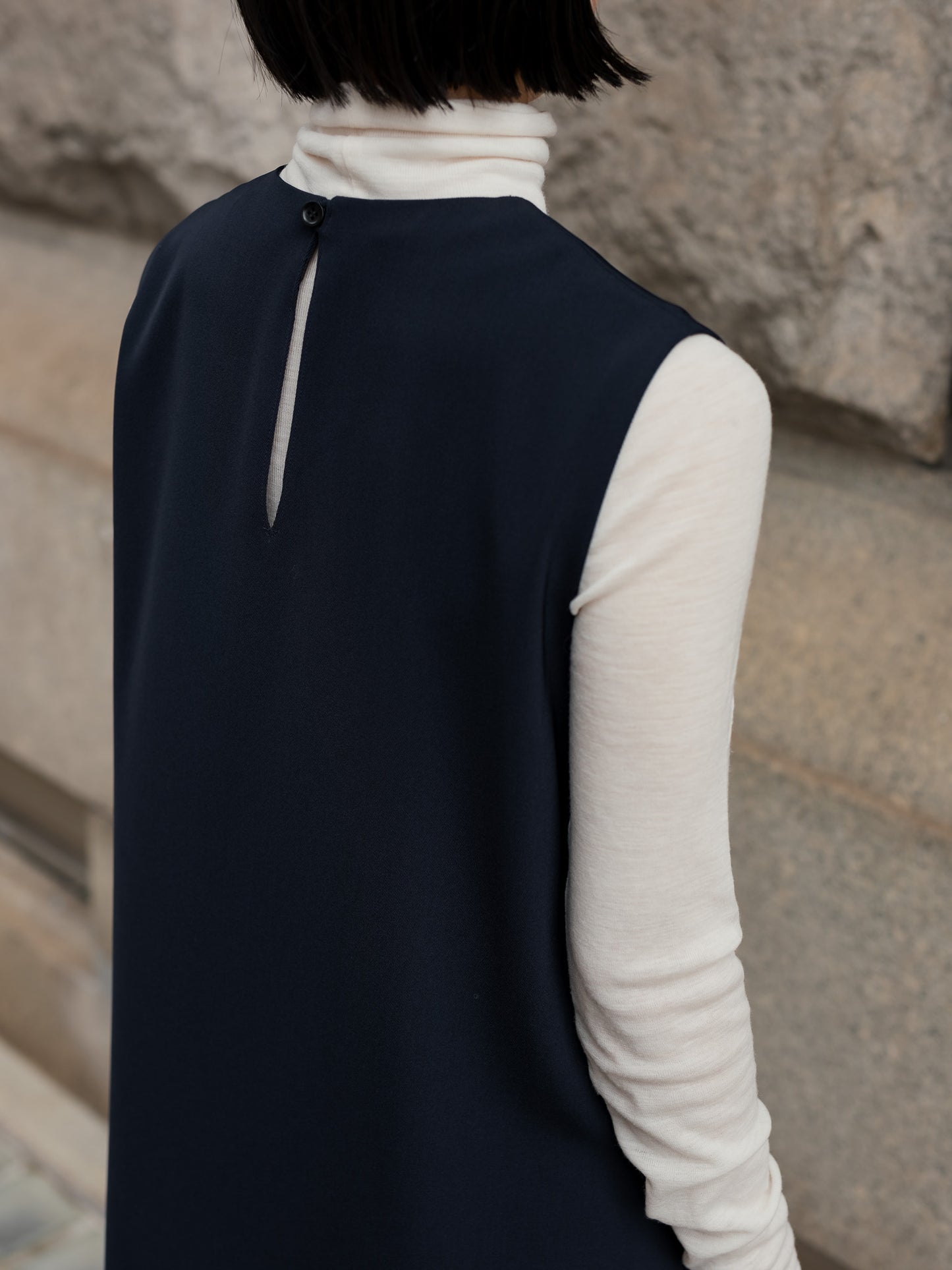 Long slit dress -dark navy-