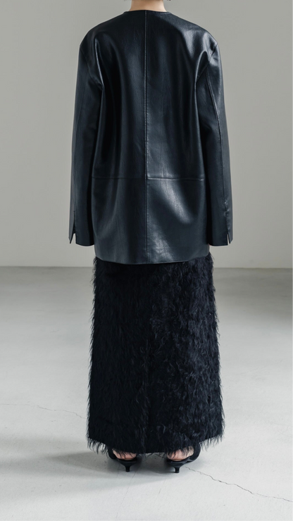 【PRE ORDER】Collarless Leather Jacket(black)