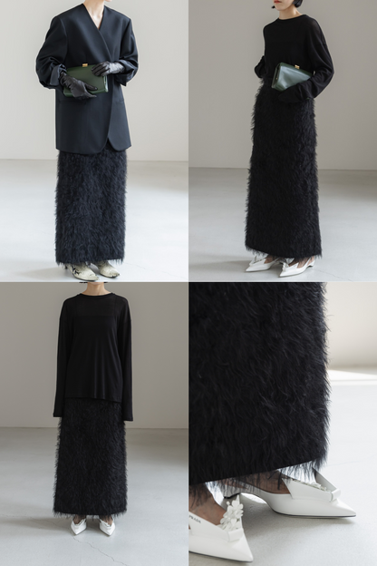 【PRE ORDER】FEATHERED LONG SKIRT (2color)