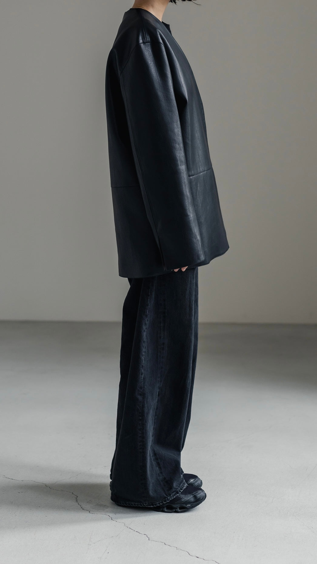 【PRE ORDER】Collarless Leather Jacket(black)