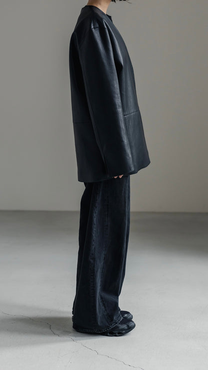 【PRE ORDER】Collarless Leather Jacket(black)