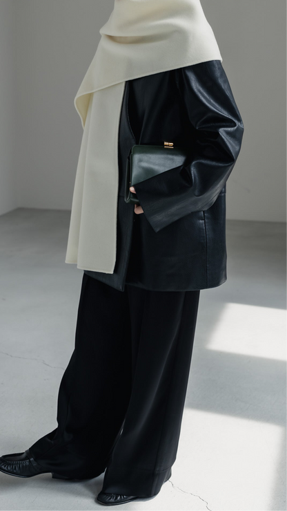 【PRE ORDER】Collarless Leather Jacket(black)