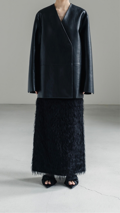 【PRE ORDER】Collarless Leather Jacket(black)