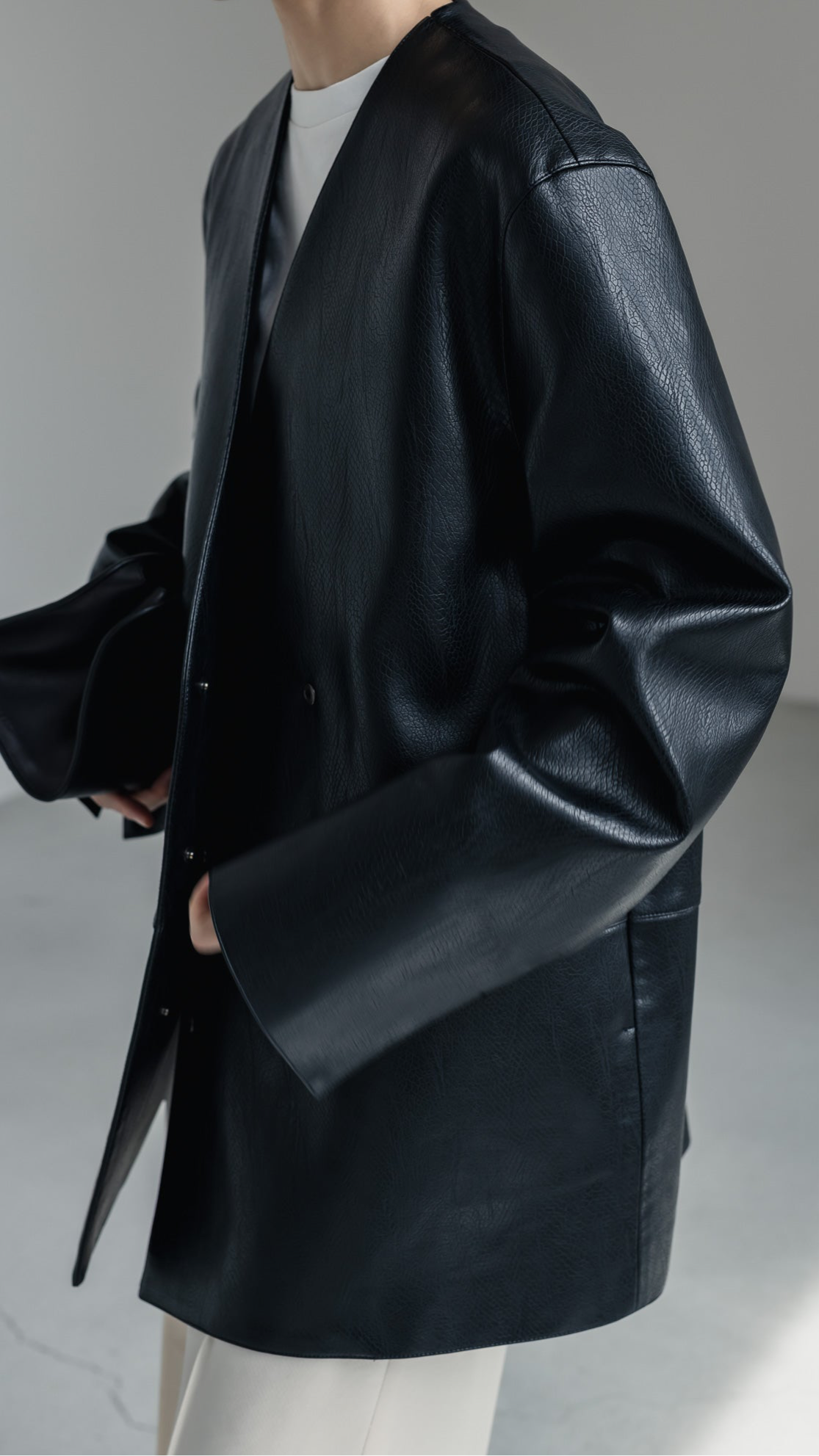 【PRE ORDER】Collarless Leather Jacket(black)