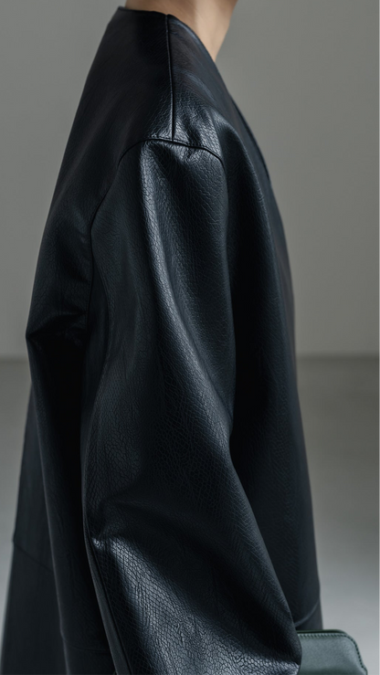 【PRE ORDER】Collarless Leather Jacket(black)