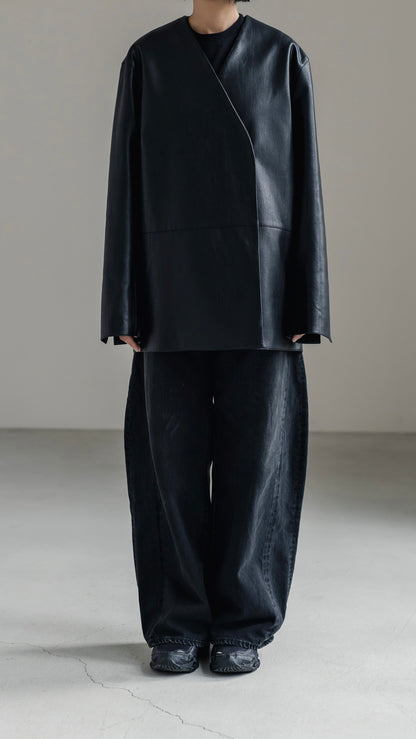 【PRE ORDER】Collarless Leather Jacket(black)