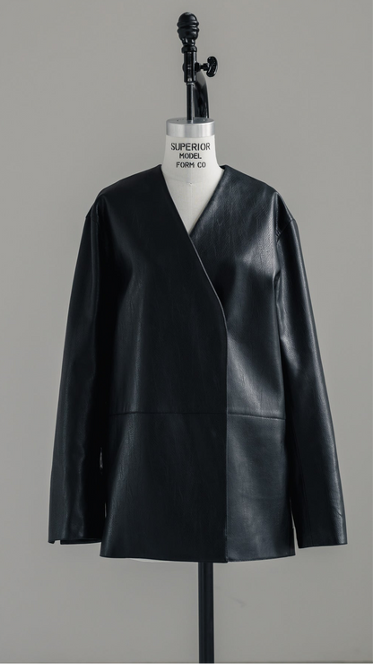 【PRE ORDER】Collarless Leather Jacket(black)