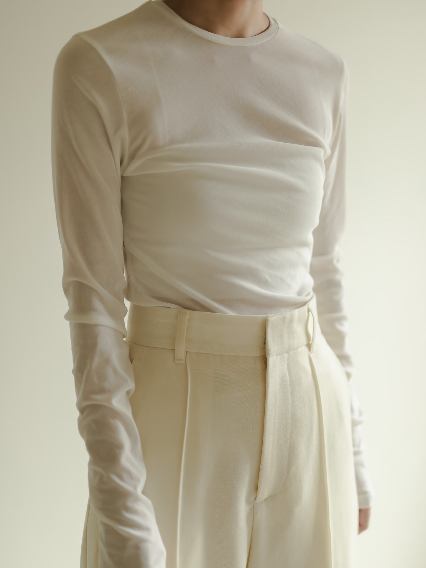 pintuck gabardine trousers (-ivory-)