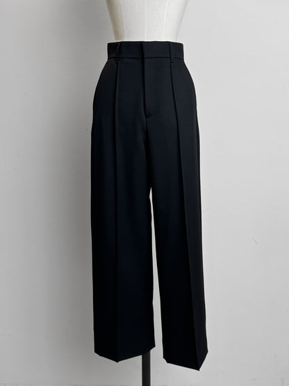 pintuck gabardine trousers (-black-)