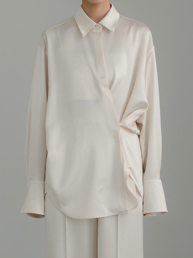 【PRE ORDER】Fluid Satin Shirt(Milk)