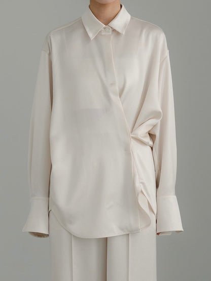 【PRE ORDER】Fluid Satin Shirt(Milk)