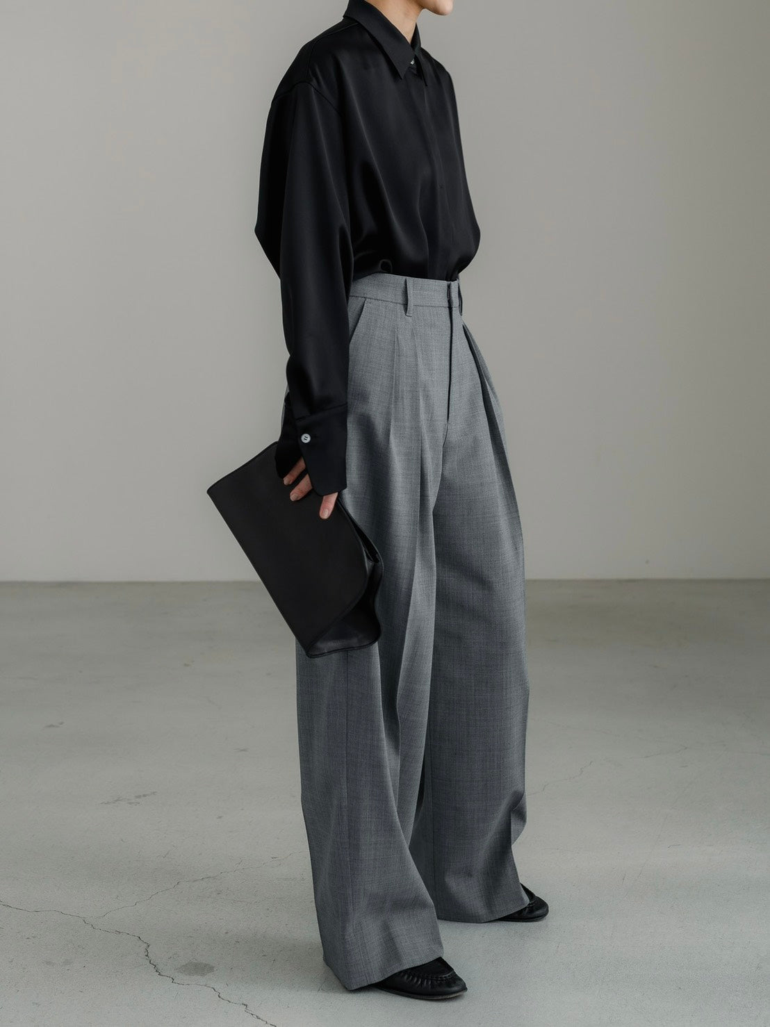 [PRE ORDER]Sirospun Wide Tuck Trousers(Heather Gray)