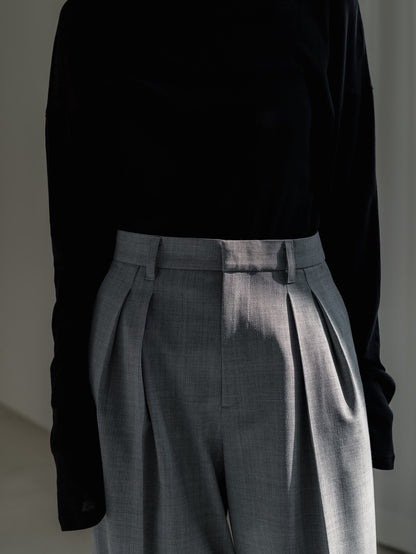 [PRE ORDER]Sirospun Wide Tuck Trousers(Heather Gray)
