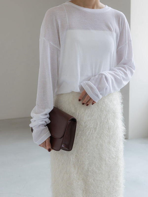 Sheer Cotton Long Sleeve Tee(White)
