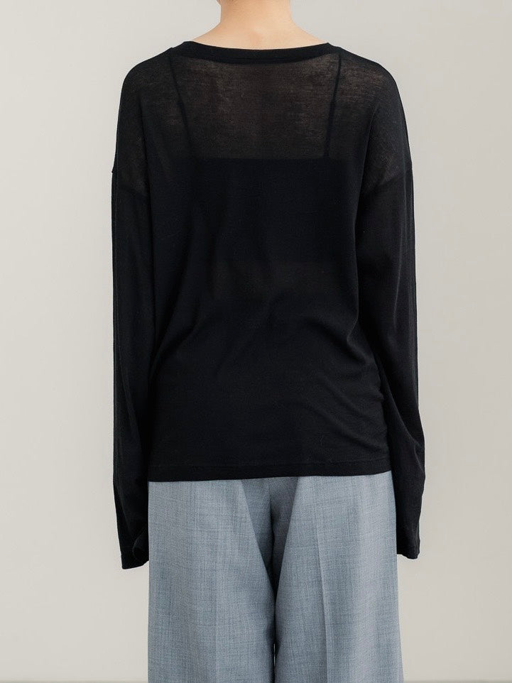 Sheer Cotton Long Sleeve Tee(Black) – NEAU
